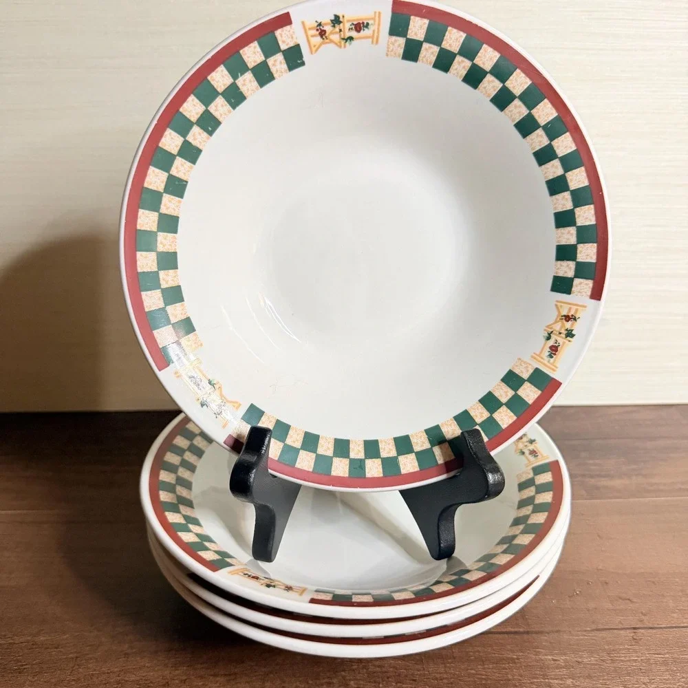 4 VTG Betty Crocker Country Inn Cereal Bowls Stoneware Farmhouse Gingham